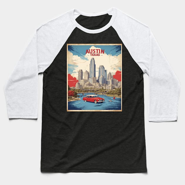 Austin Texas United States of America Tourism Travel Vintage Baseball T-Shirt by TravelersGems